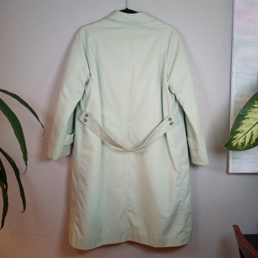 Vintage Sears Pastel Green Double Breasted Trench Coat Zip Out Furry Lining M L - Picture 4 of 9